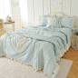 韩国代购 浪漫韩式床上用品 蓝色蕾丝全棉1米8四件套 美式床品-淘宝网