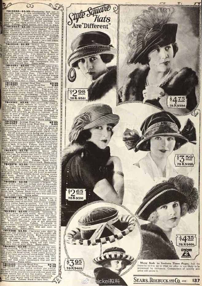 1920s女式帽子
1920s前期的服饰...
