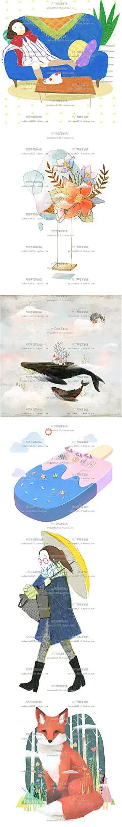 176张韩国小清新水彩儿童插画CG图片可爱萌萌哒扁平简单儿插-淘宝网