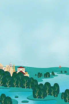 手绘卡通漫画风景海报背景_新图网 https://ixintu.com 卡通背景 广告背景 卡通 手绘 草地 天空 飞鸟 漫画风景 风光 树木 小溪 唯美 海报 背景