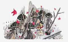 手绘雨中穿梭的女孩_新图网 https://ixintu.com 手绘插画 卡片封面 创意设计