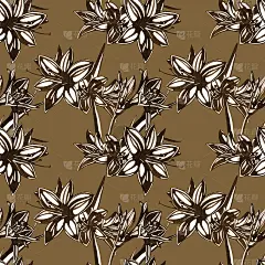 百合花无缝图案。手绘墨水插图。墙纸或织物设计。