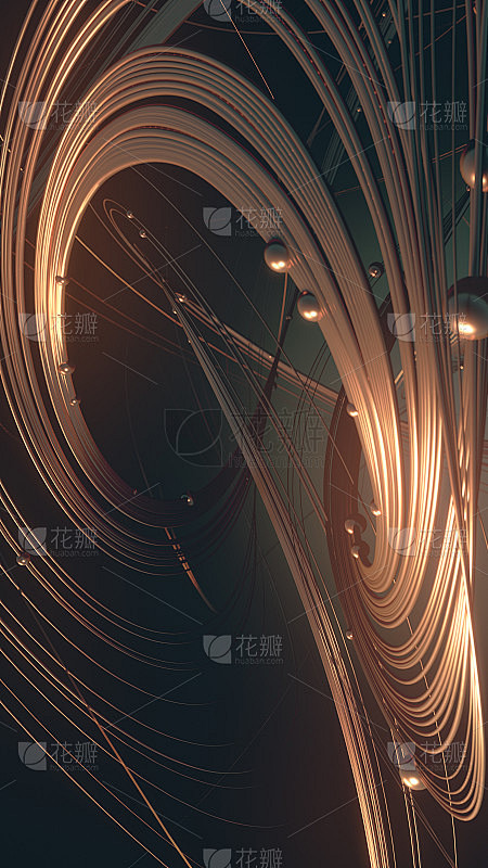 抽象的3d渲染黄金珠宝与闪闪发光的形状珠...