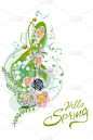 Abstract treble clef decorated with summer and spr