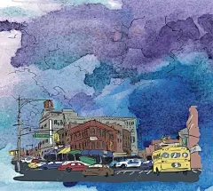 蓝色城市风景插画矢量图高清素材 忧伤 免费下载 页面网页 平面电商 创意素材