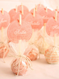 Such a pretty way to package cake pops. Can be used as party favors, place cards, etc. ( I hate cake pops! Too much work!)