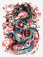 青色巨龙高清素材 中国风 卡通青龙 图腾 手绘 神俊 红色火焰 青龙 免抠png 设计图片 免费下载