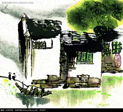 水墨画江南水乡春天的美景jpg图片_画画大全