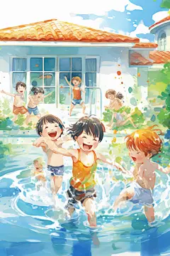 学生放暑假漫画风快乐插画
