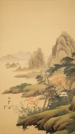 中国风山水树木人物黄山风景壁纸