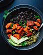 Spicy Sweet Potato and Green Rice Burrito Bowls