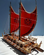 Hokule'a, or Star of Gladness. You may wonder, no nails, no screws have been used to build this vessel, and yet, she sailed around the world. This model was crafted in 2016 to a length of 28 inches.