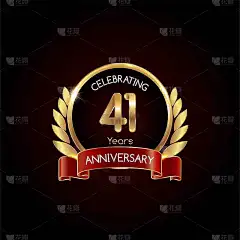 41周年金婚纪念，戒指、月桂和红丝带