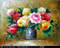 古典花卉 装饰画 无框画 现代油画 油画 花卉 插花 玫瑰花
