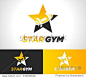 Gold gym fitness barbell logo icon with star graphic element 
