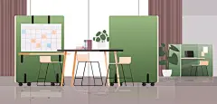 现代办公室室内场景插画矢量图素材