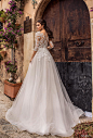 naviblue 2019 bridal half sleeves scoop neckline heavily embellished bodice romantic a  line wedding dress lace back sweep train (2) bv