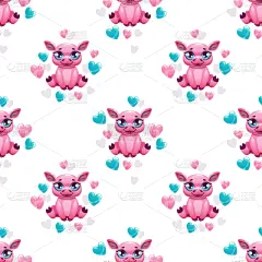 粉色,可爱的,猪,四方连续纹样,动画片,婴儿,女孩,白色,式样,华丽的
