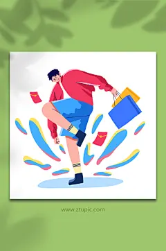 男站姿双十一购物扁平化风格人物插画