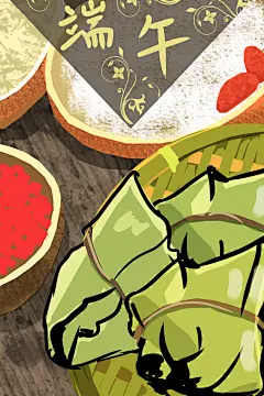 绿色手绘风创意粽子高端端午节海报