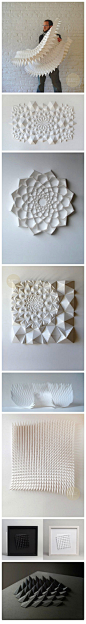 Matthew Shlian是一位纸张工程师，平日从事印刷媒材和书籍艺术方面的研究，而他的折纸艺术作品更是通过与技术的紧密结合，通过精确的数学计算让平面的白纸折叠出不可思议的丰富维度