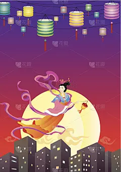 中国仙子飞向月亮的插图
