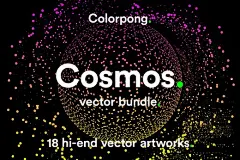 18款高质量未来科技抽象旋涡粒子宇宙科幻星空矢量插画素材 Colorpong – Cosmos宇宙矢量包包含18个高质量的矢量，其中包含宇宙，恒星，行星和涡流门户的探索。

在此下载中，您将获得18个完全可编辑和可扩展的矢量图像。该产品包含多种文件格式，其中包括版本10和Adobe Creative Cloud中的封装后脚本（.EPS）。尺寸为210 x 210毫米

渐变不是艺术品的一部分，必须在Illustrator或Photoshop中手动应用。