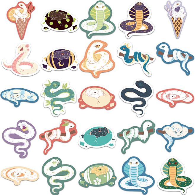 40张手绘小蛇涂鸦贴纸卡通可爱创意ins...