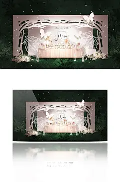 粉色户外田园风婚礼甜品区