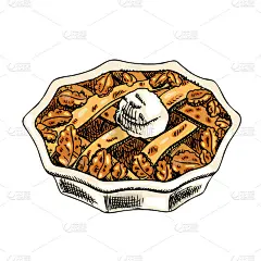 苹果派手绘矢量插图。传统的感恩节和圣诞节晚餐甜点。向量速写插图。