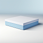 The box is white and blue and has a lid, in the style of hard-edge color field, soft mist, superflat, light blue, transportcore, kurzgesagt, flat