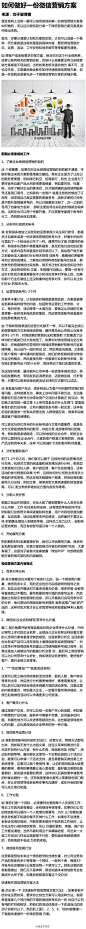【如何做好一份微信营销方案】前期必须重视的工作：①了解企业做微信营销的目的；②分析同行或相关帐号；③运营微信帐号1-2个月；④分析数据和客户；⑤分配人员任务；⑥开始撰写方案。微信营销方案内容格式：1.竞争对手分析；2.微信给企业带来什么价值；3.活动情况；4.客户最关心什么……电商报