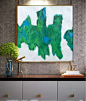 Large Contemporary Art On Canvas, Hand Paint Abstract Painting by Biao. Green, blue, black. - Celine Ziang Art