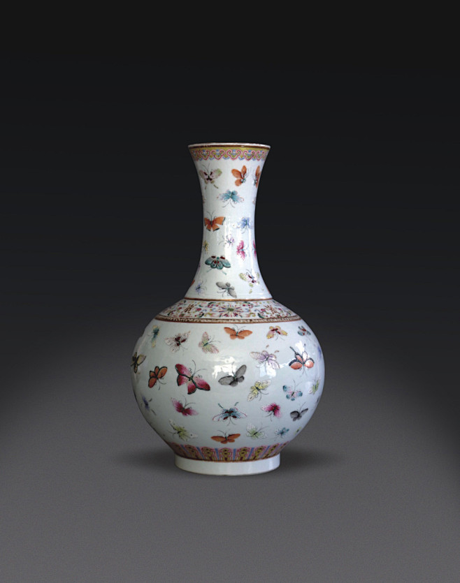 30清光绪官窑粉彩百蝶纹赏瓶H39cm(30/53)