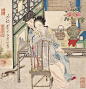 改琦——无题【改琦画于古泉山房】仕女人物场景 镜心欣赏 | 
清|改琦(1773-1828)字伯韫号香白，又号七芗、玉壶山人、百蕴生、改伯、横泖渔父等。工仕女人物佛像花鸟兰竹。宗法华岩，喜用兰叶描，仕女衣纹细秀，树石背景简逸，造型纤细，敷色清雅，创立了仕女画新的体格，时人称为"改派"。