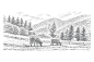 其中包括图片：Cows grazing in mountains drawing.