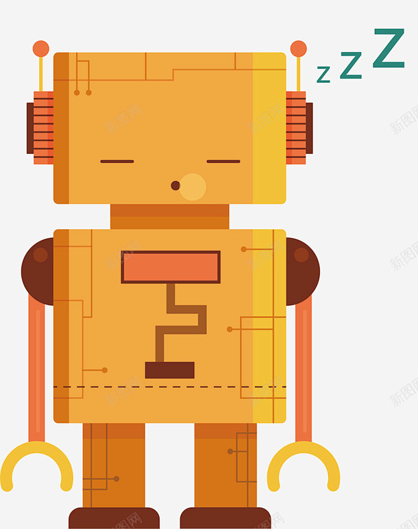 呼呼睡觉的橘色机器人矢量图 免费下载 页...