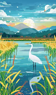 简约白鹭插画素材图AI图