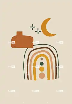 花瓶 月亮 放荡不羁的 波西米亚风 海报 形式 艺术 画画 自然