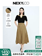 NEXY.CO/奈蔻新款时尚冰丝拼接连衣裙女气质短袖A字裙-tmall.com天猫