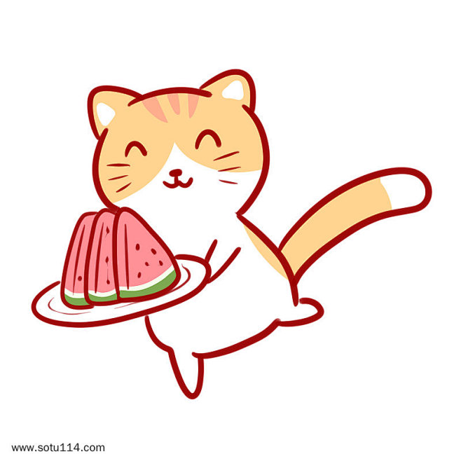 夏日可爱清新拿西瓜的猫咪