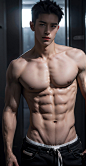 A boy, handsome, 8K Ultra HD, full and huge chest muscles, full body photo, big_penis: 1.6, realistic, clear chest, skin details, realistic photoreal, (8K Ultra HD: : 1.6), a teenager, handsome facial features, (areola HigH details: 1.5) slim waist, (fore