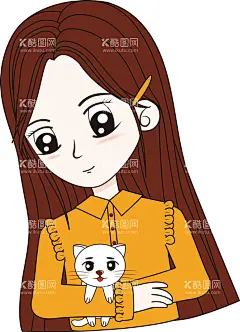 手绘矢量女孩  - 源文件下载【酷图网】手绘女孩,矢量女孩,可爱的小姐姐,猫咪,温柔的姐姐,