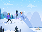 Snowboarding People On Snow Mountain In Winter illustration forest flat  design creative  design snow flake snow day village fun enjoy people snow mountain winter snowboard
