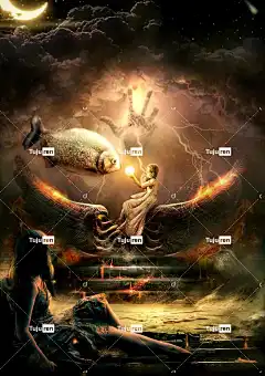 女孩 鱼 手 天空 云 光 恶梦 可怕的 鬼 自然 神秘