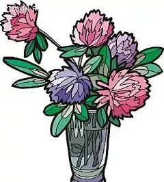 菊花花瓶手绘线描画AI|背景画|风景画|花边|花边素材|花纹|花纹素材|矢量素材|矢量图形|手绘画|手绘图形|水彩画|图形设计|图形图标
