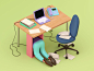 Happy Place escape office work desk isometric illustration c4d 3d