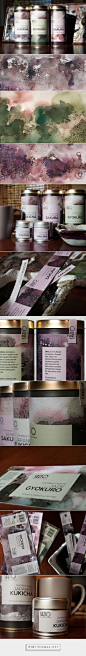 艺术指导，品牌和包装为Sazio茶品牌＆amp;  Packaging by Behance by Michele Alise洛杉矶，CA策展人包装Diva PD。 茶包装标签设计特色抽象水彩，泥土色调和干净的排版。