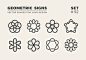 Set of eight minimalistic trendy shapes. Stylish vector logo emblems for Your design. Simple geometric signs collection.
