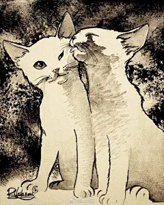 法国动物插画艺术家 Raphaël Vavasseur 画的一组以爱为主题的猫，现在和他的三只猫在一起，它们也是他的模特。他特别喜爱猫主题，同时擅长表现人与猫的微妙关系。 ​​​ ​​​​